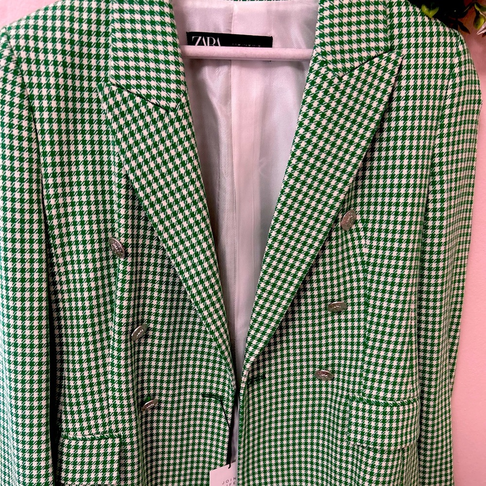 Gingham Colorblock Single Breasted Blazer from Zara